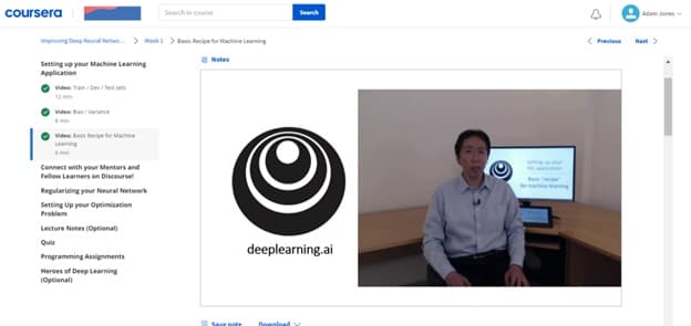 Coursera subscription-based video course on Deep Learning