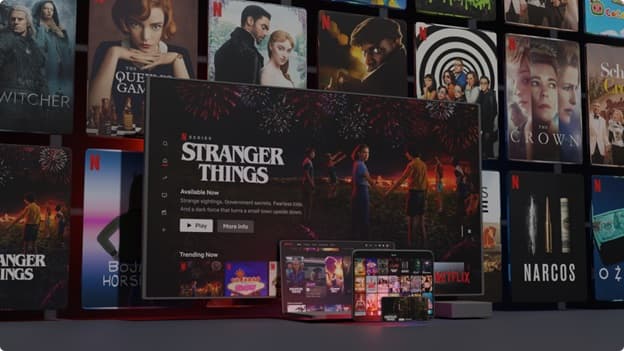 A video wall of Netflix TV series and movies