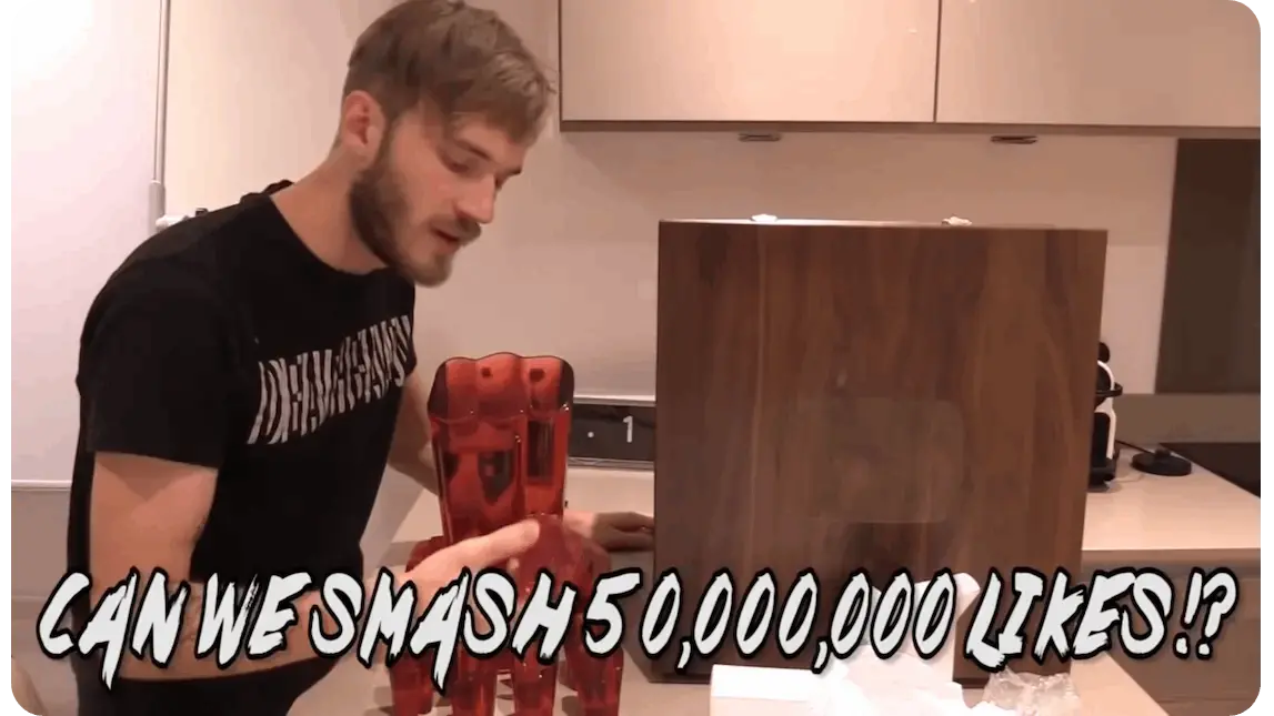 PewDiePie showing Ruby Play button